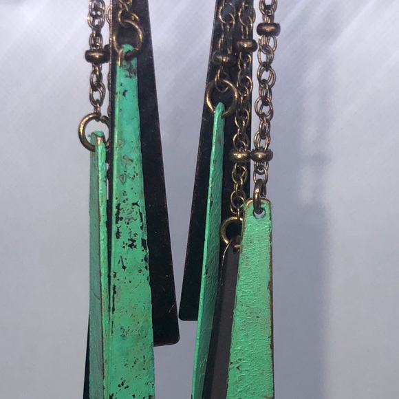 Mint Green Rustic Geometric Earrings - Picture 5 of 5